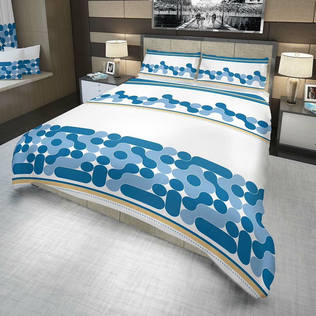 Juego de Sabanas Algodón 180 Hilos King 200 cm Blanco con Círculos Unidos Azules - Ropa de Cama | Bylmo