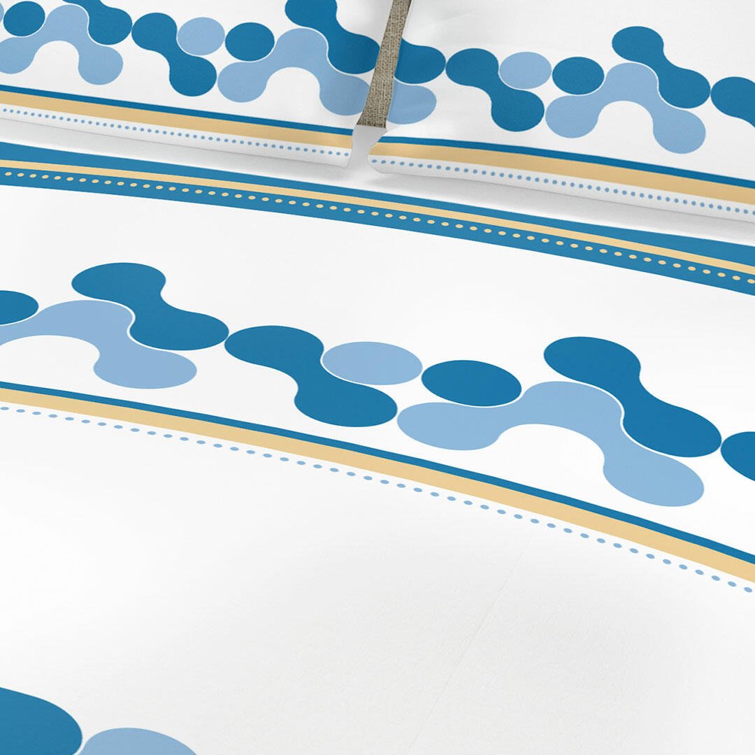 Juego de Sabanas Algodón 180 Hilos King 200 cm Blanco con Círculos Unidos Azules - Ropa de Cama | Bylmo