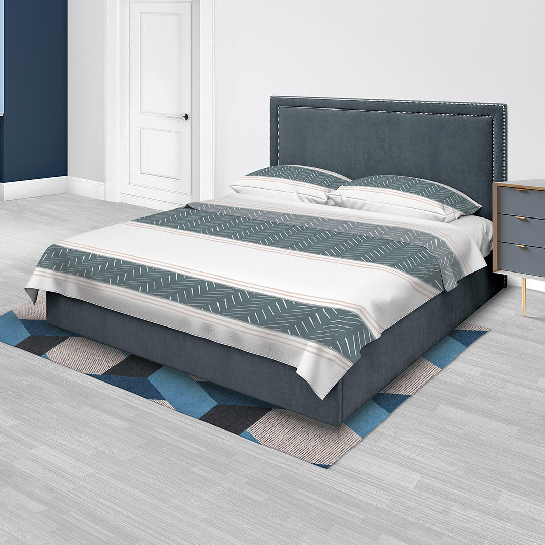 Juego de Sabanas Algodón 250 Hilos King 200 cm Blanco con Franja Verde Azul y Líneas Blancas - Ropa de Cama | Bylmo