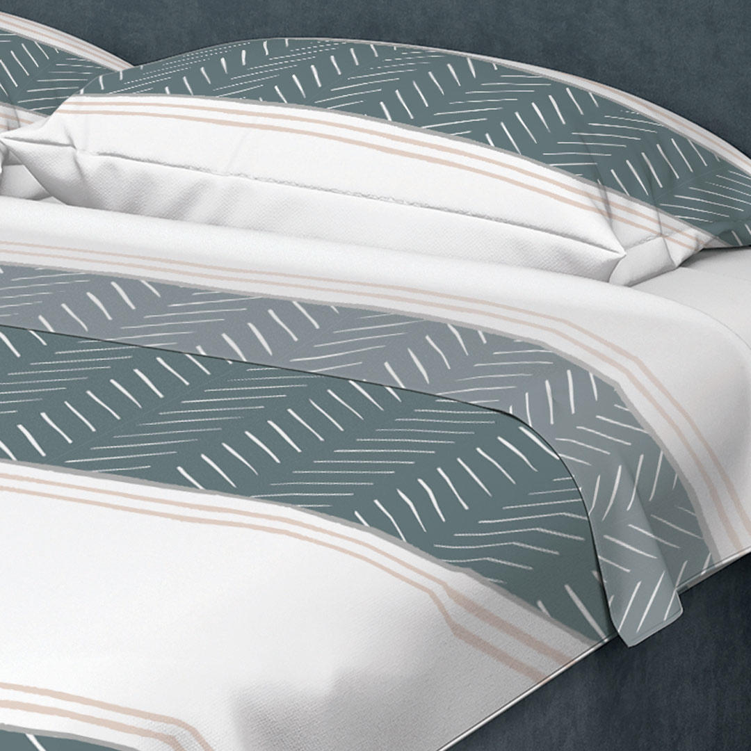 Juego de Sabanas Algodón 250 Hilos King 200 cm Blanco con Franja Verde Azul y Líneas Blancas - Ropa de Cama | Bylmo