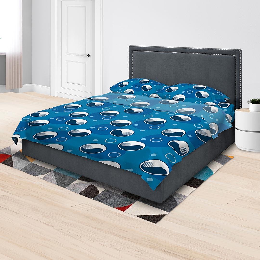 Juego de Sabanas Algodón 180 Hilos King 200 cm Azul con Yin Yang Azul Oscuro - Ropa de Cama | Bylmo