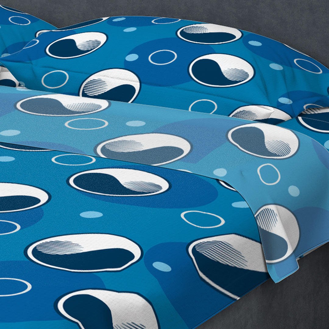 Juego de Sabanas Algodón 180 Hilos King 200 cm Azul con Yin Yang Azul Oscuro - Ropa de Cama | Bylmo