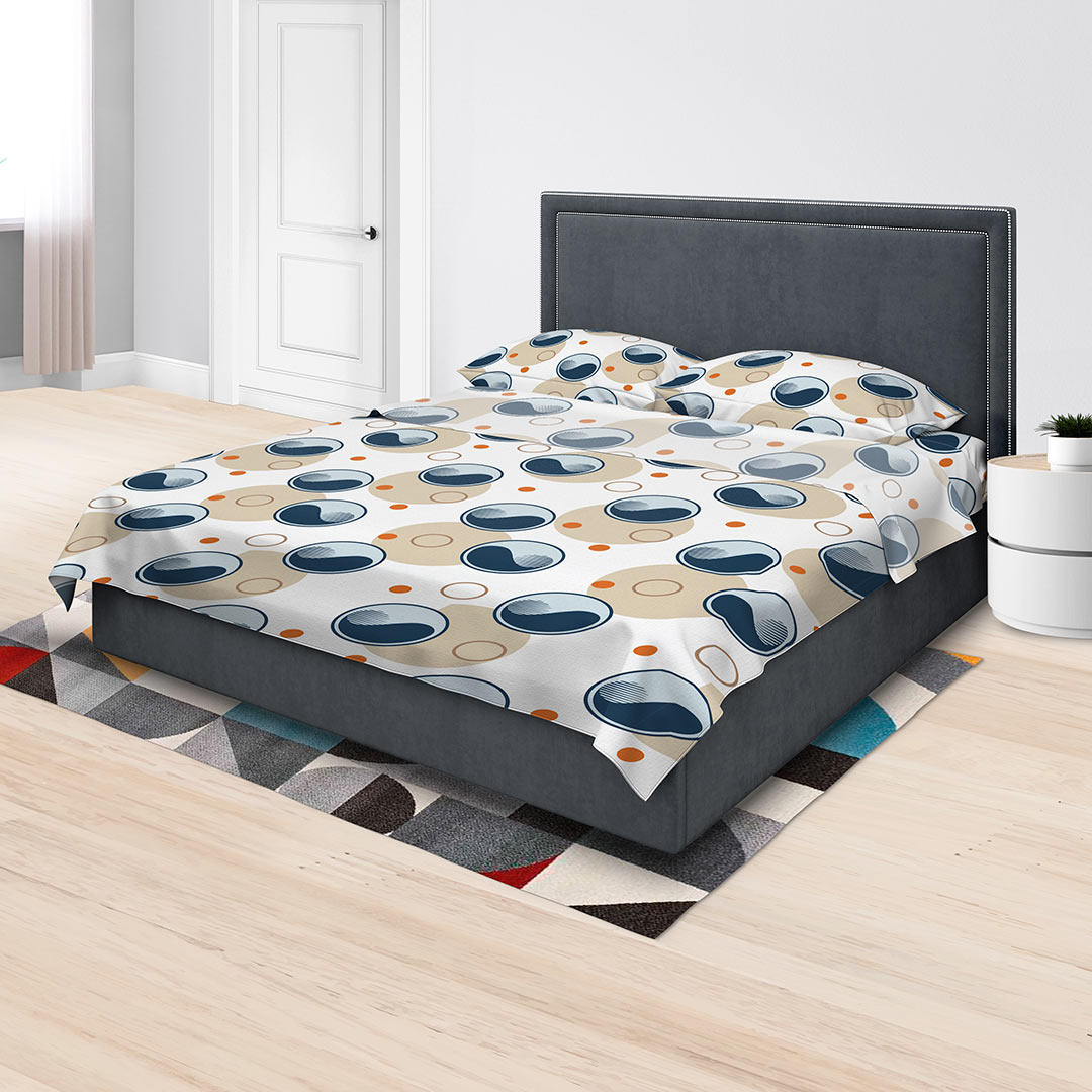 Juego de Sabanas Algodón 180 Hilos King 200 cm Azul con Yin Yang Blanco y Naranja - Ropa de Cama | Bylmo