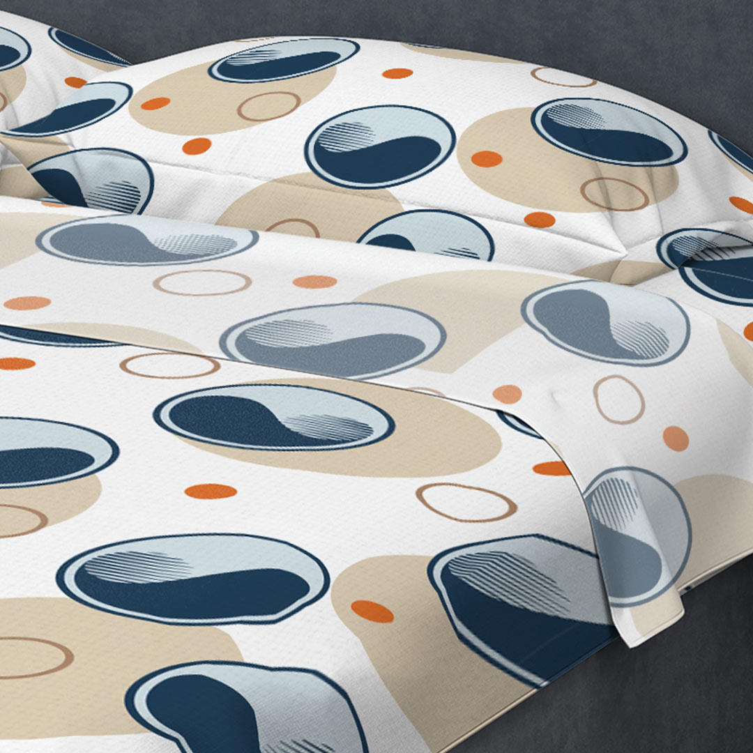 Juego de Sabanas Algodón 180 Hilos King 200 cm Azul con Yin Yang Blanco y Naranja - Ropa de Cama | Bylmo