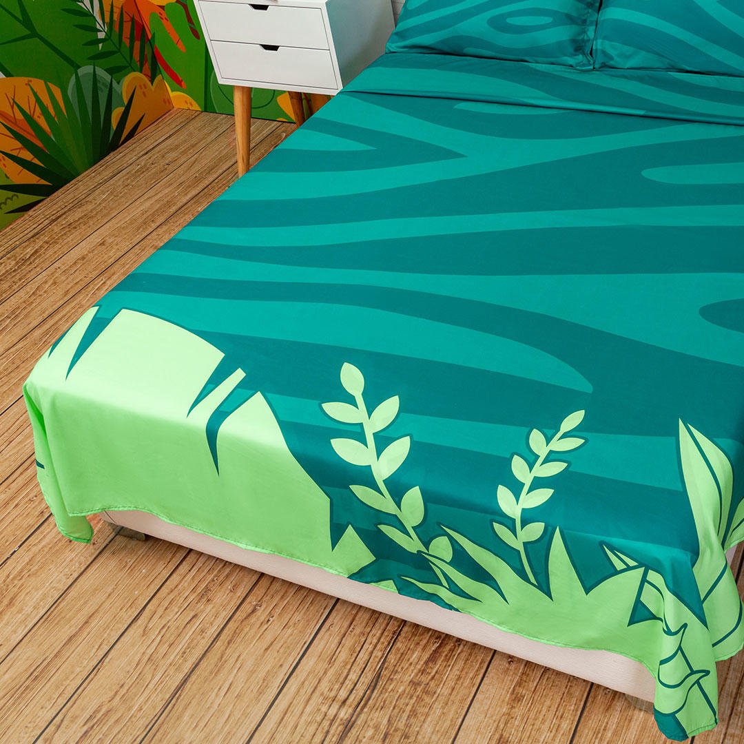 Juego de Sabanas Infantil Microfibra Doble 140 cm Verde con Ramas Verdes - Ropa de Cama | Bylmo