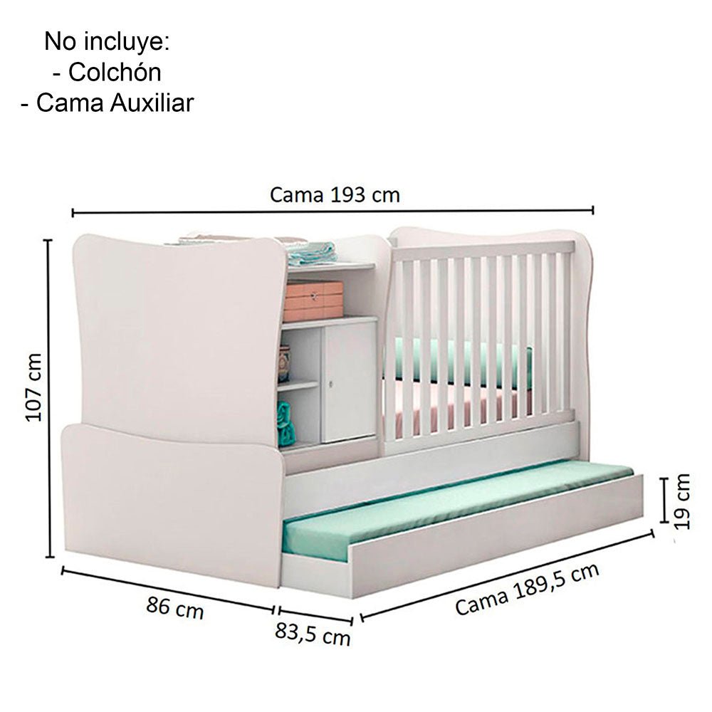 Cama Cuna Janeiro 193 cm Blanco Transformable - Camas | Bylmo