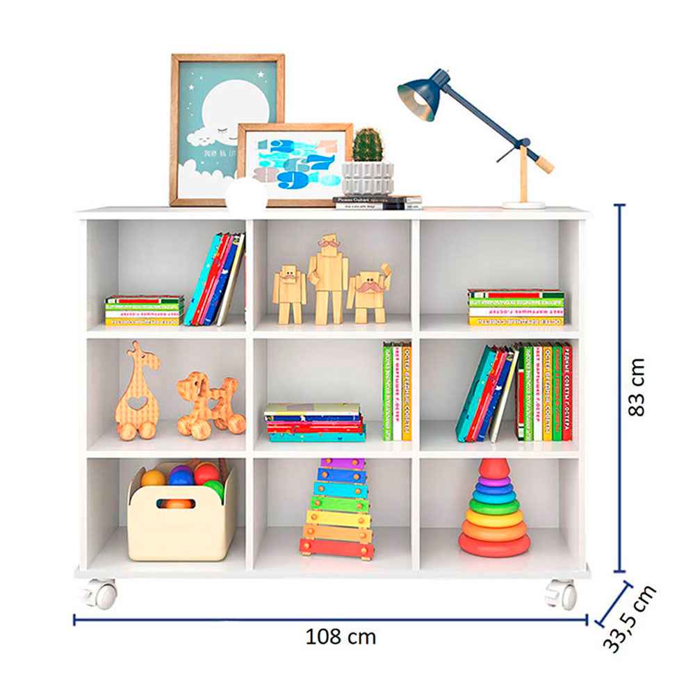 Arrimo Salvador Blanco 108x83cm con Nueve Compartimientos y con Ruedas - Repisas y Percheros | Bylmo