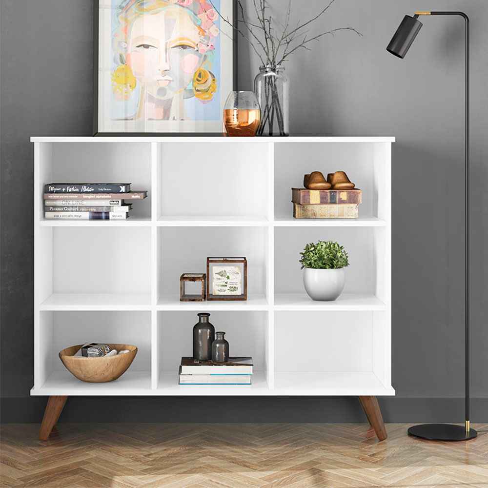 Arrimo Recife Blanco 108x92.5cm con Nueve Compartimientos y con Patas - Repisas y Percheros | Bylmo