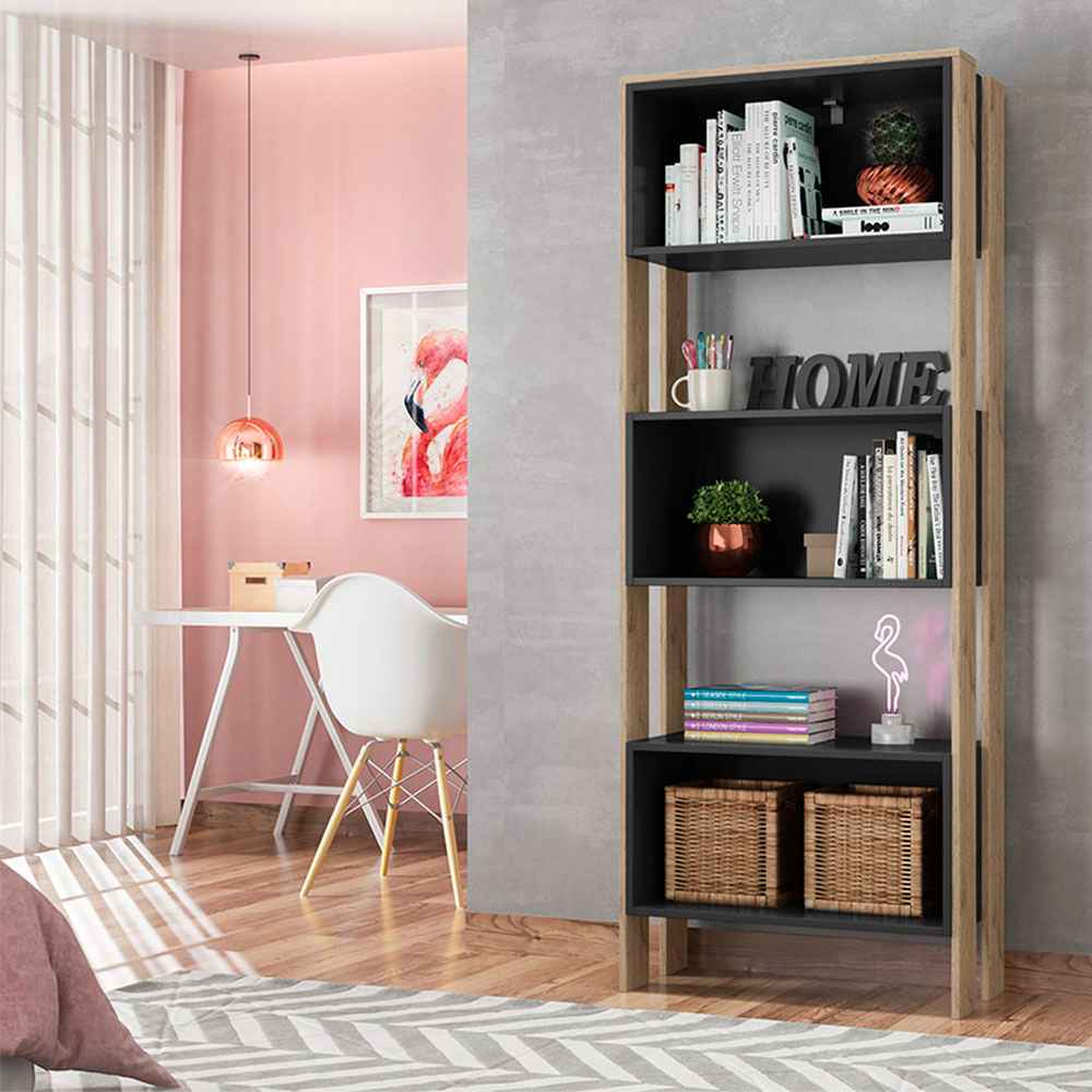 Biblioteca Fortaleza Negro 66 cm con Entrepaños - Repisas y Percheros | Bylmo