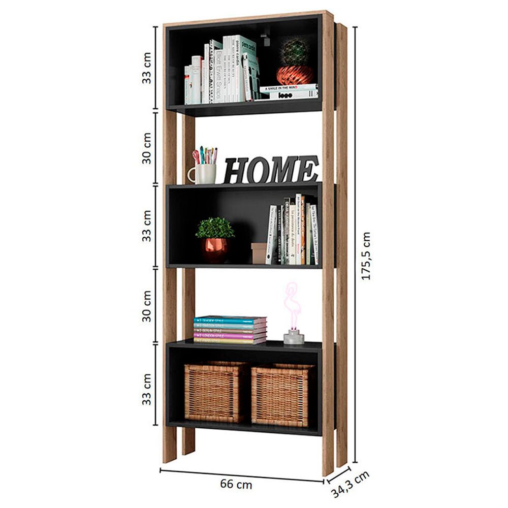 Biblioteca Fortaleza Negro 66 cm con Entrepaños - Repisas y Percheros | Bylmo