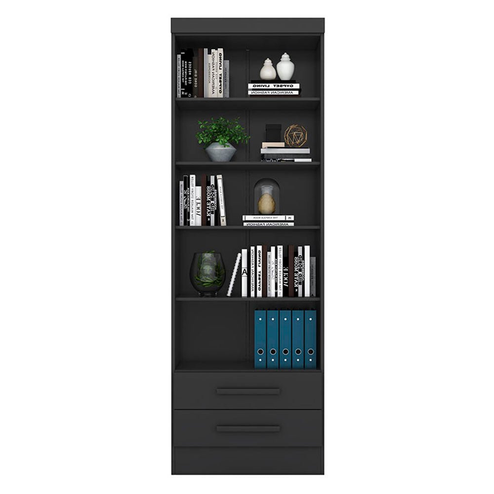 Biblioteca Curitiba Negro 62x183cm con Cinco Compartimientos y con Dos Cajones - Bibliotecas | Bylmo