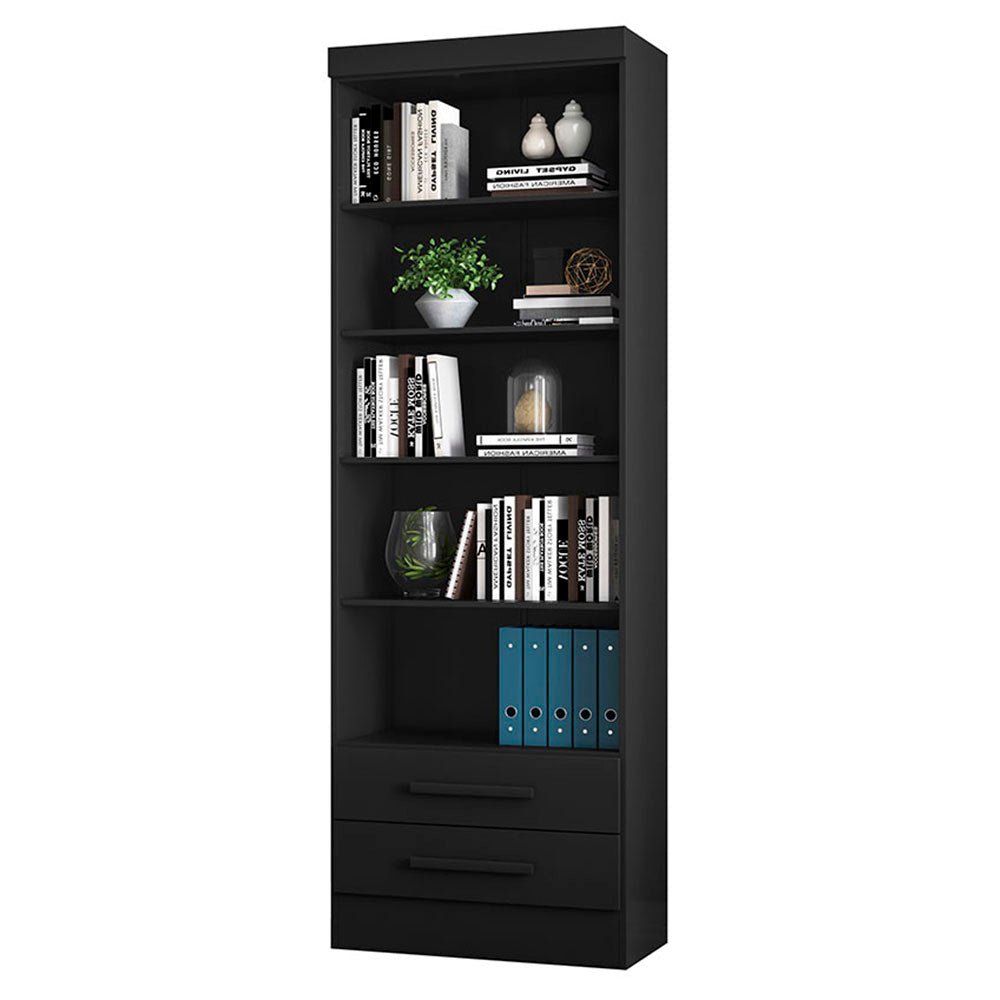 Biblioteca Curitiba Negro 62x183cm con Cinco Compartimientos y con Dos Cajones - Bibliotecas | Bylmo