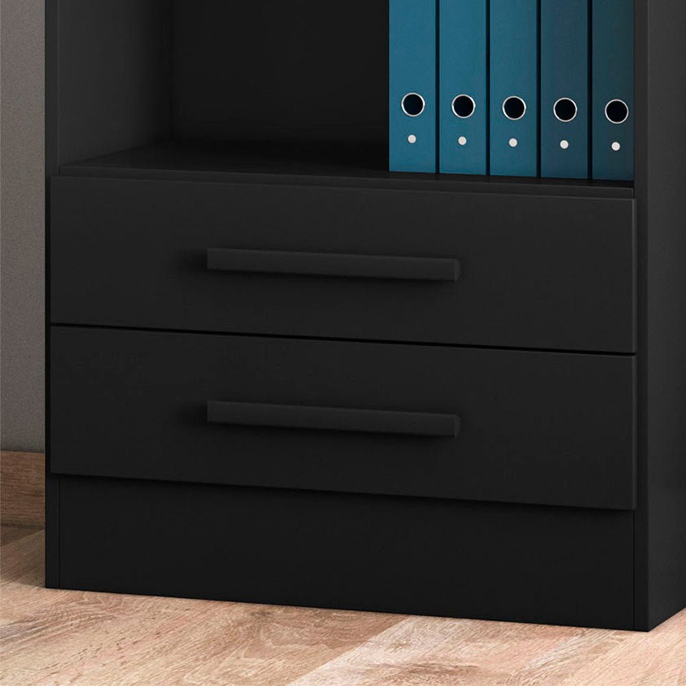 Biblioteca Curitiba Negro 62x183cm con Cinco Compartimientos y con Dos Cajones - Bibliotecas | Bylmo