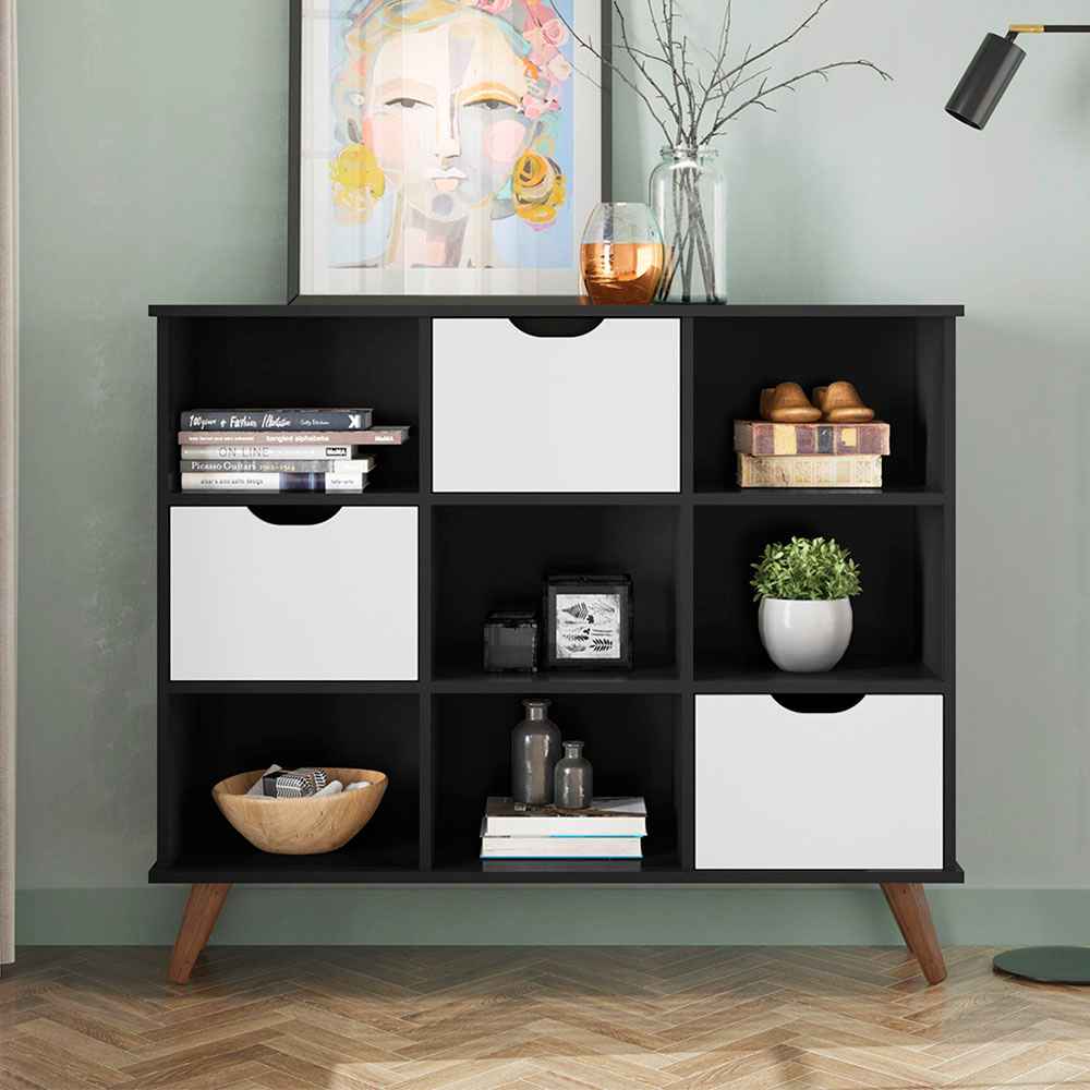 Arrimo Recife Negro 108 cm con Tres Cajones Blancos - Repisas y Percheros | Bylmo