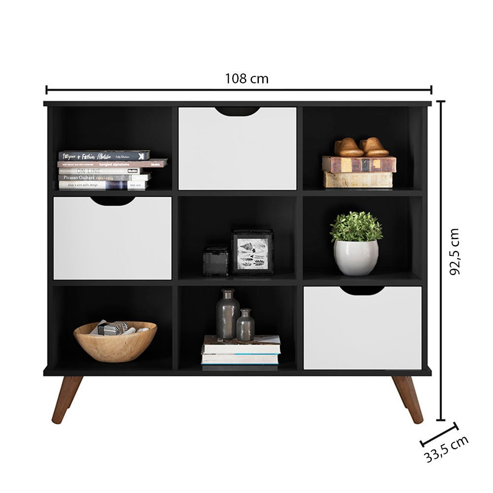 Arrimo Recife Negro 108 cm con Tres Cajones Blancos - Repisas y Percheros | Bylmo