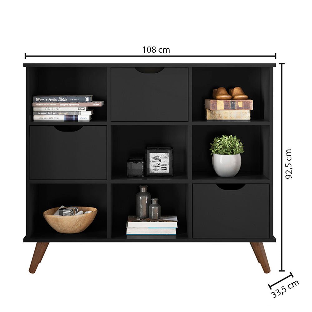 Arrimo Recife Negro 108 cm con Tres Cajones - Repisas y Percheros | Bylmo