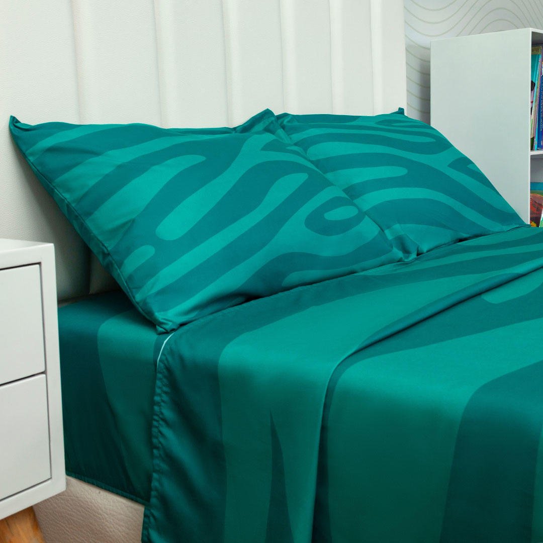 Juego de Sabanas Infantil Microfibra Semidoble 120 cm Azul con Ramas Verdes - Ropa de Cama | Bylmo