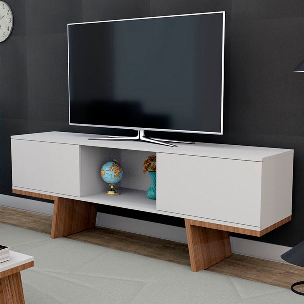 Rack Estambul Blanco y Cafe 156 cm con Dos Puertas - Muebles para TV | Bylmo