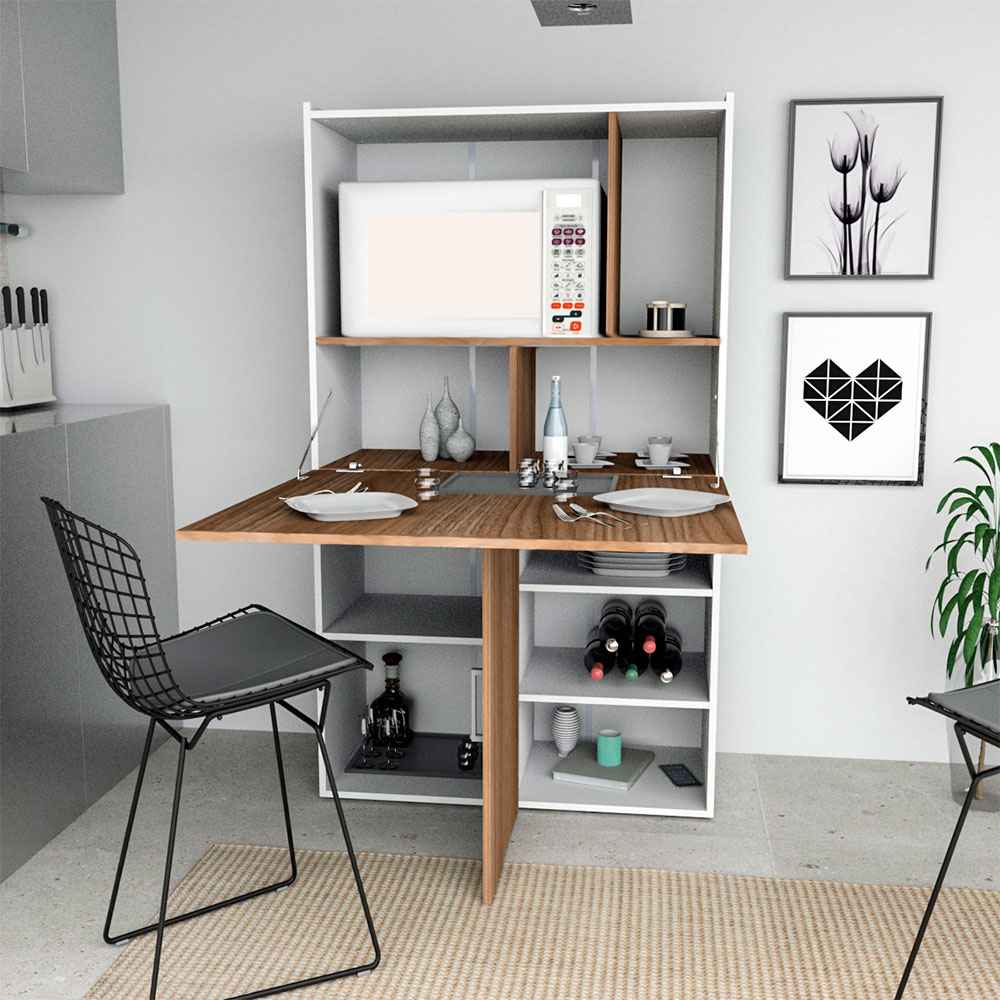 Mueble Auxiliar Fátima Cafe y Blanco 90 cm Transformable - Muebles Organizadores | Bylmo
