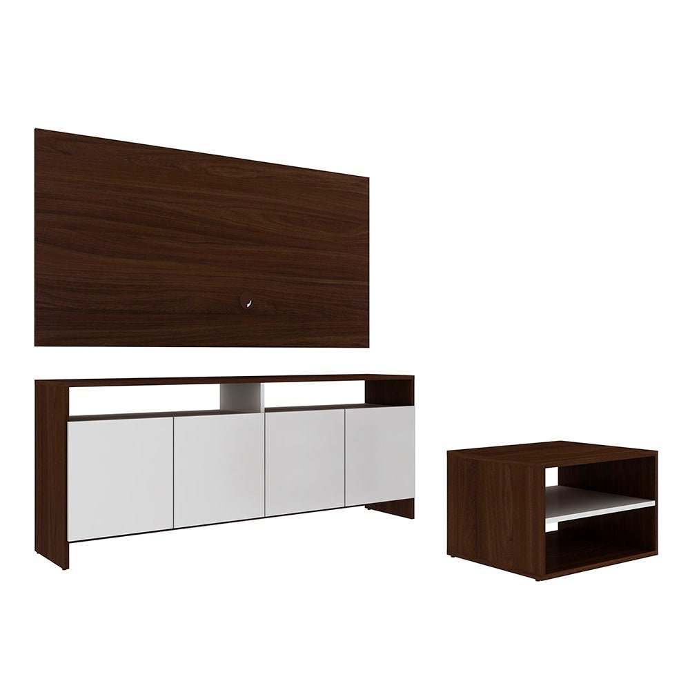 Combo Panel para TV, Mueble Auxiliar y Mesa de Centro Vancouver Cafe y Blanco 135 cm - Muebles para TV | Bylmo