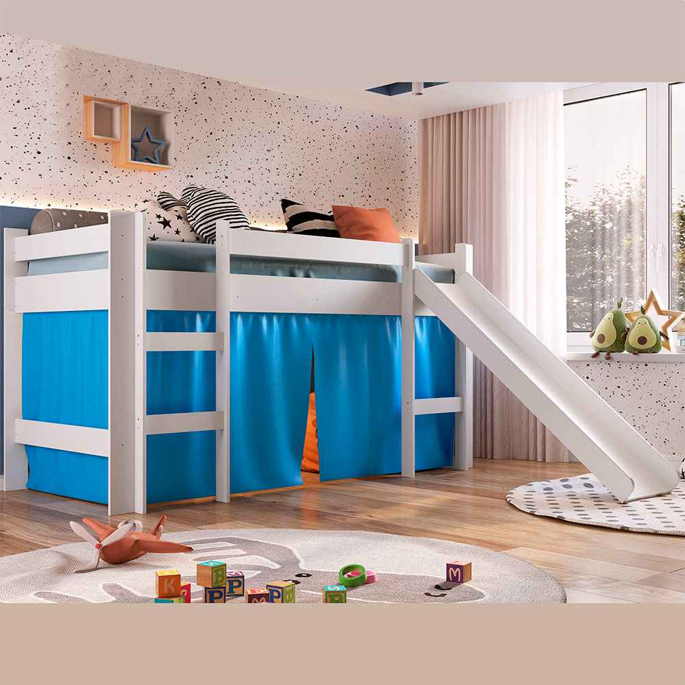 Cama Valentina Sencilla 90 cm Blanco y Azul con Lisadero - Camas | Bylmo