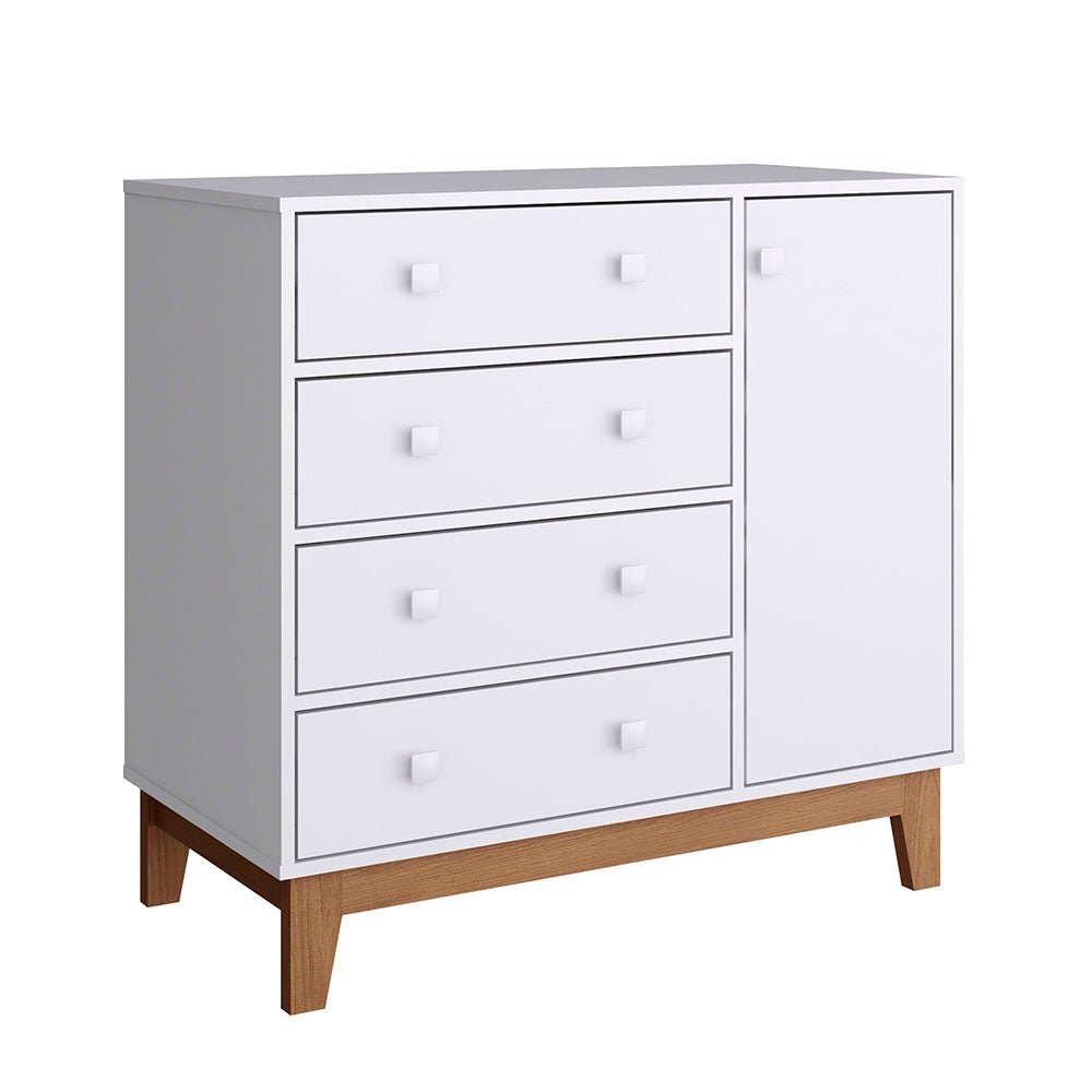 Cómoda Mariana Blanco 90 cm con Cuatro Cajones y Una Puerta - Cajoneras | Bylmo