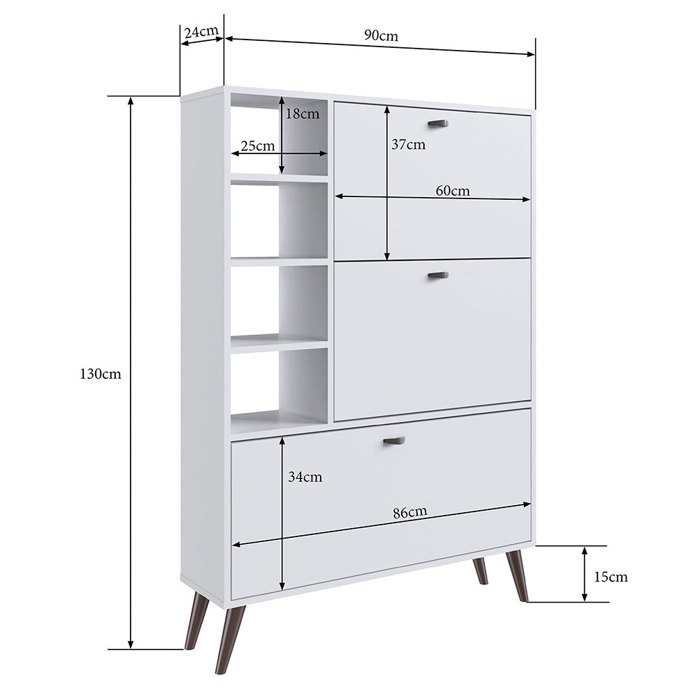 Zapatero Marimar Blanco 90 cm con Tres Puertas y Entrepaños - Closets | Bylmo