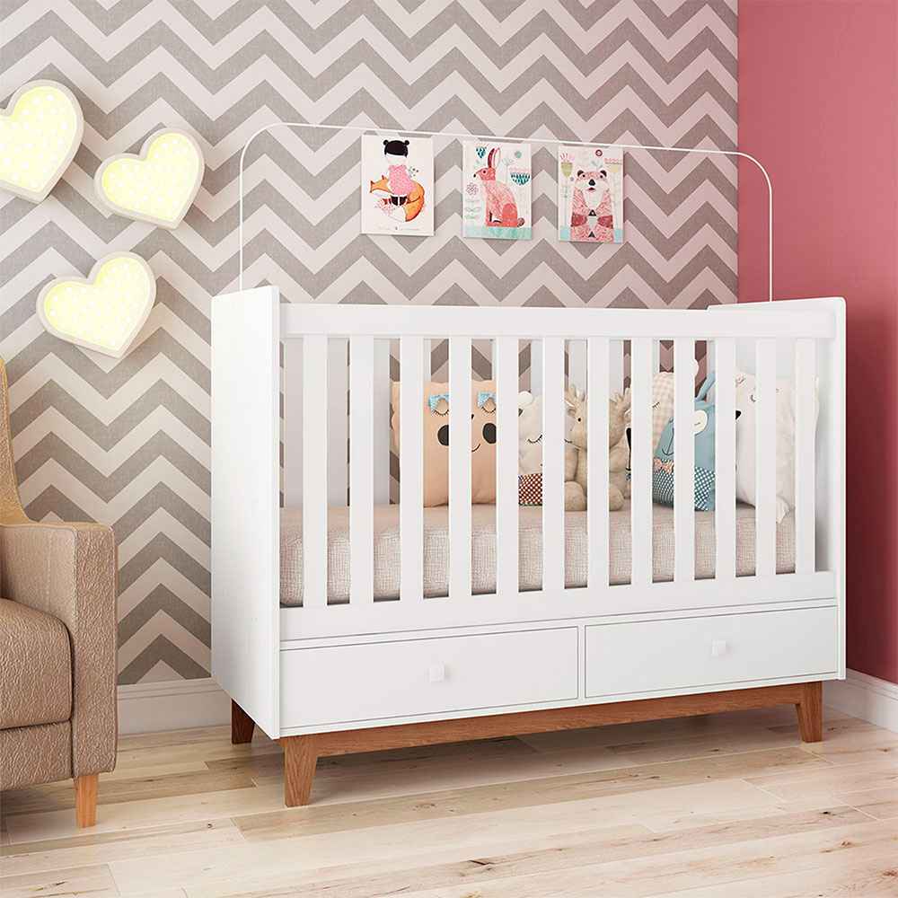 Cuna Jairo 133x105 cm Blanco con Dos Cajones - Camas | Bylmo