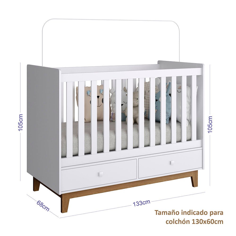 Cuna Jairo 133x105 cm Blanco con Dos Cajones - Camas | Bylmo