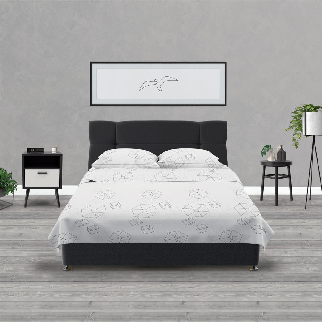 Juego de Sabanas Microfibra King 200 cm Blanco con Cubos Negros - Ropa de Cama | Bylmo