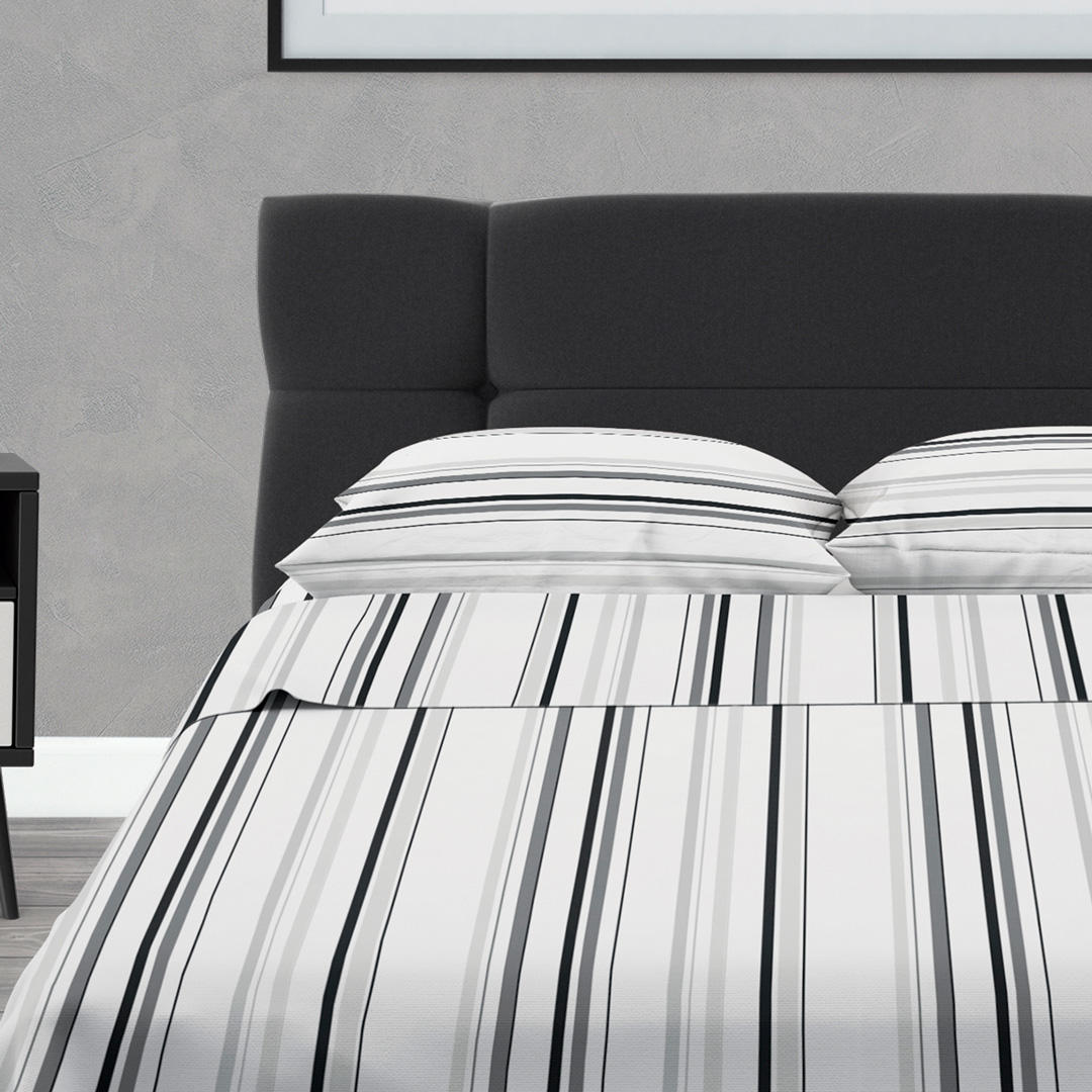 Juego de Sabanas Microfibra Doble 140 cm Blanco con Líneas Negras - Ropa de Cama | Bylmo