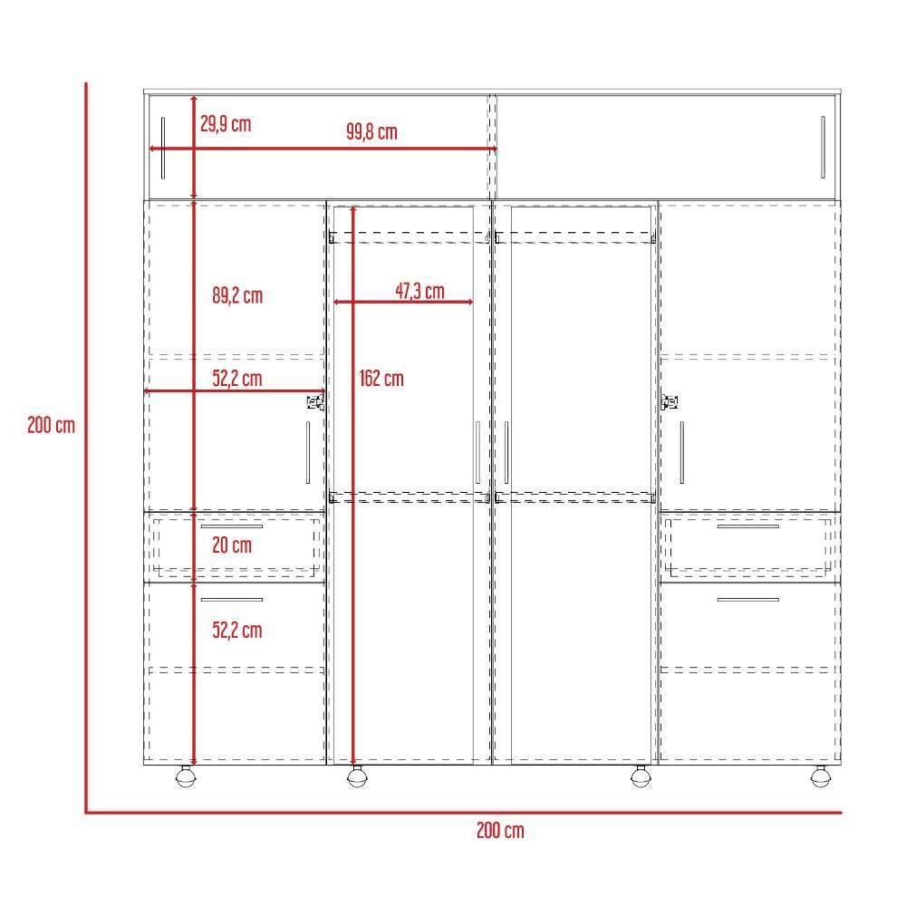 Closet Vasco Coñac 200 cm con Espejo,Ocho Puertas y Dos Cajones - Closets | Bylmo