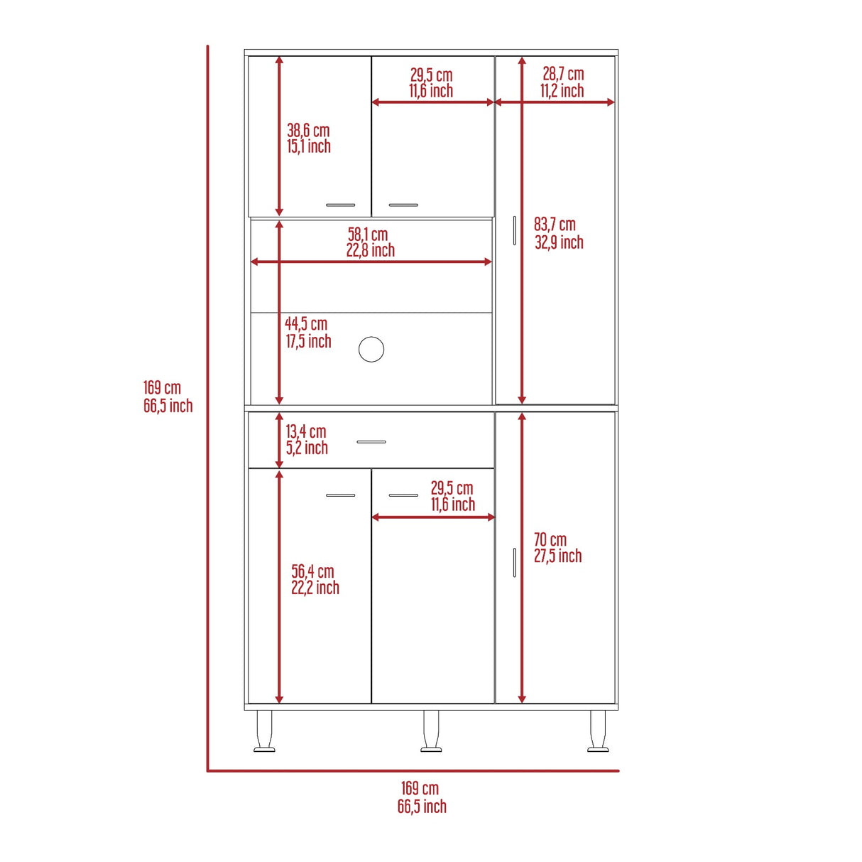 Alacena Della Plus Blanco 90x169cm con Un Entrepaño y con Seis Puertas - Muebles Organizadores | Bylmo