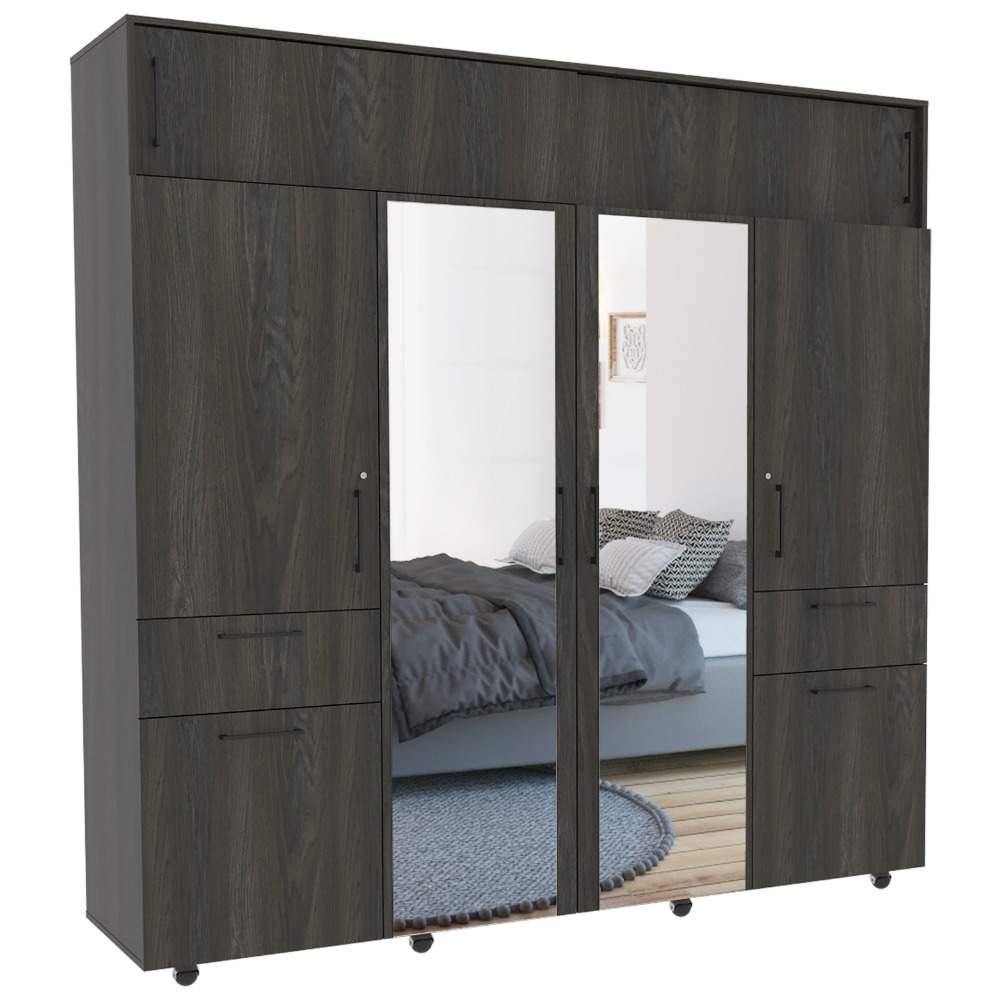 Closet Vasco Carbón 200 cm con Espejo,Ocho Puertas y Dos Cajones - Closets | Bylmo