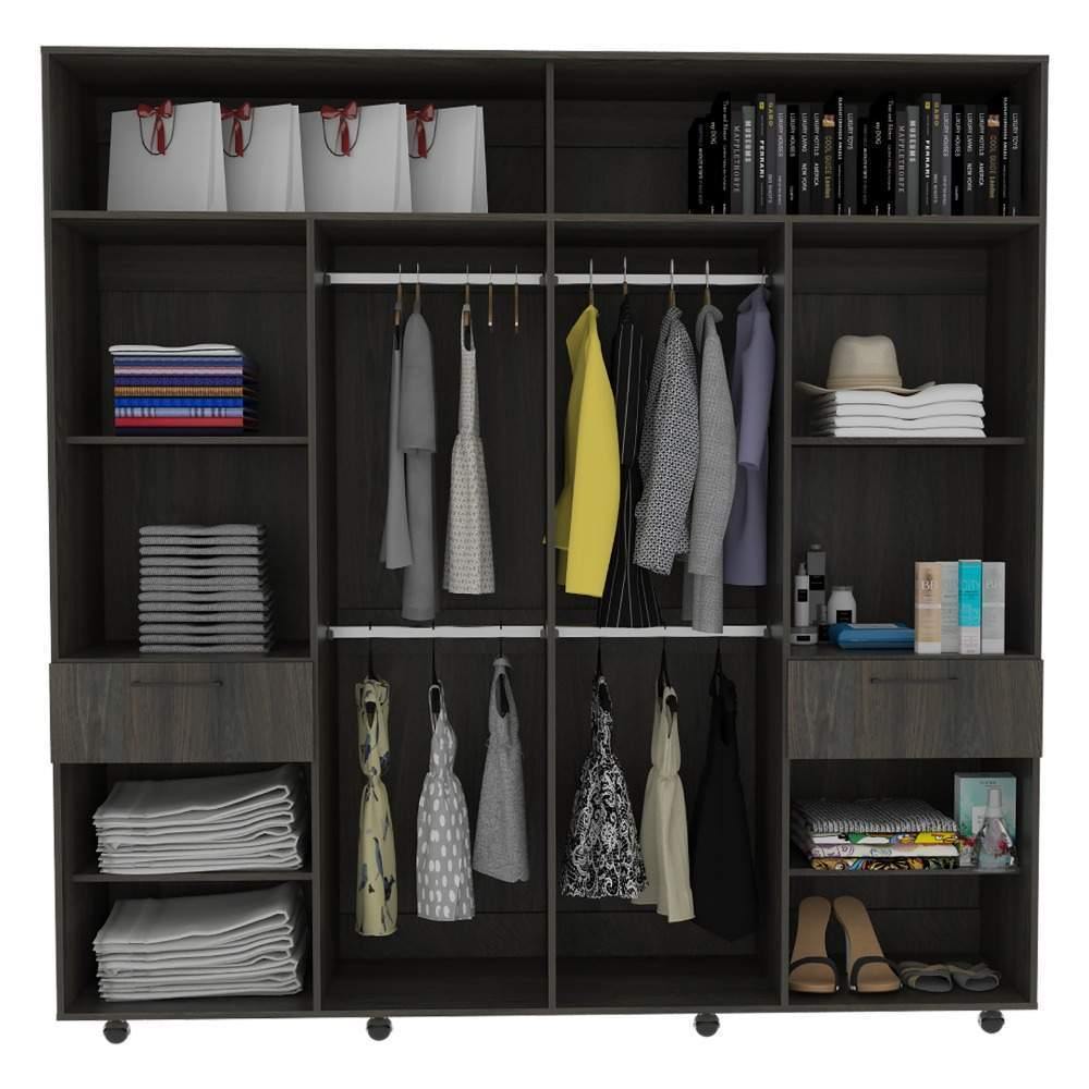 Closet Vasco Carbón 200 cm con Espejo,Ocho Puertas y Dos Cajones - Closets | Bylmo