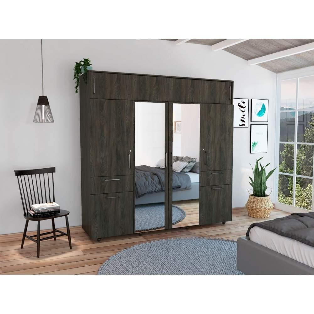 Closet Vasco Carbón 200 cm con Espejo,Ocho Puertas y Dos Cajones - Closets | Bylmo