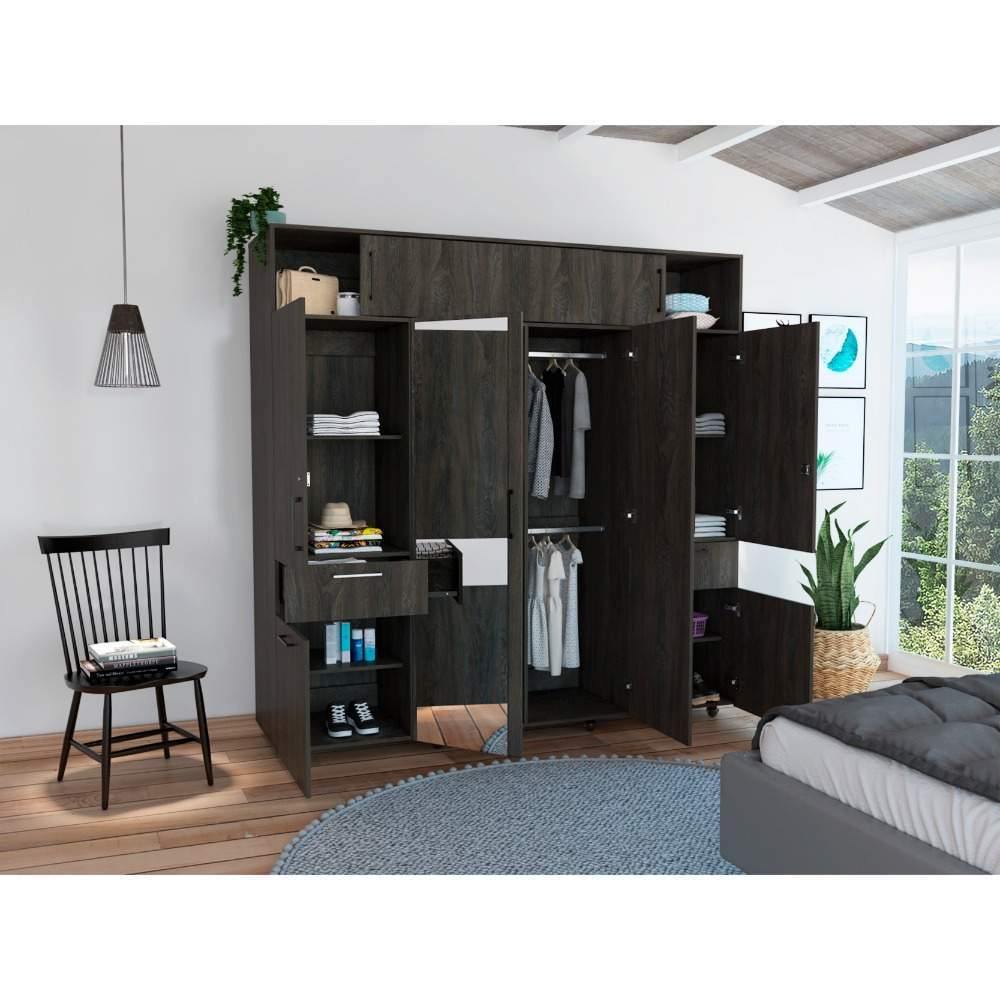 Closet Vasco Carbón 200 cm con Espejo,Ocho Puertas y Dos Cajones - Closets | Bylmo