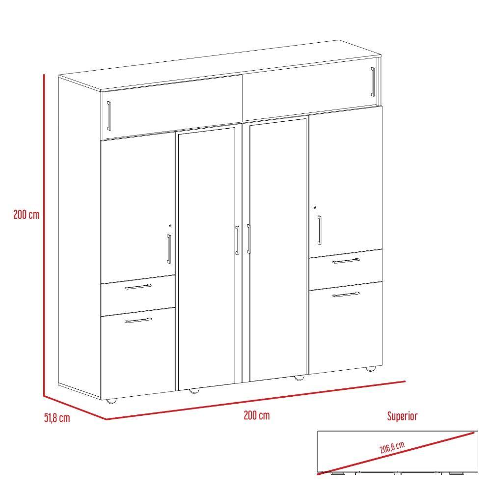 Closet Vasco Carbón 200 cm con Espejo,Ocho Puertas y Dos Cajones - Closets | Bylmo
