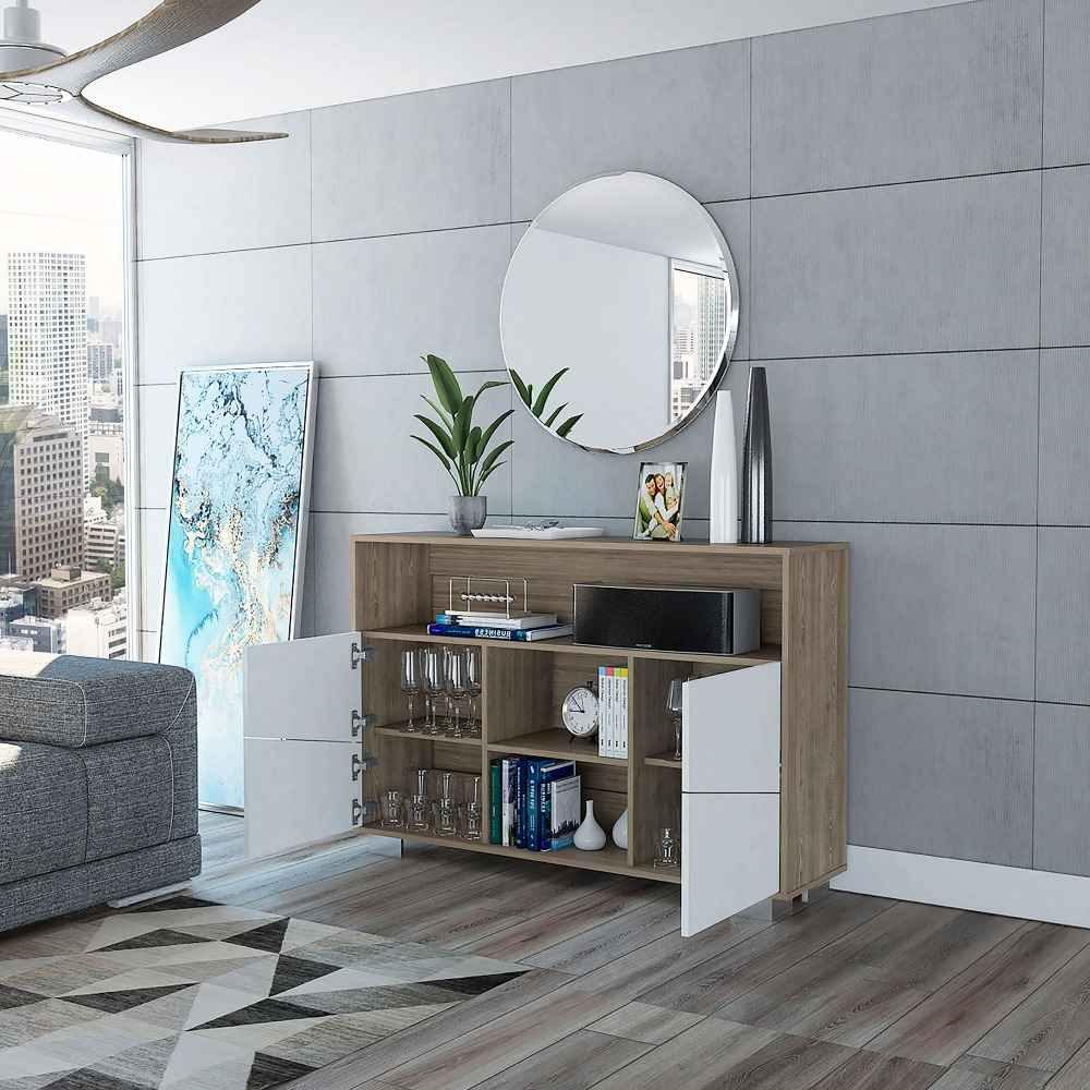 Arrimo Fraktal Miel y Blanco 120.3x82cm sin Cajones y con Siete Compartimientos - Bifes | Bylmo