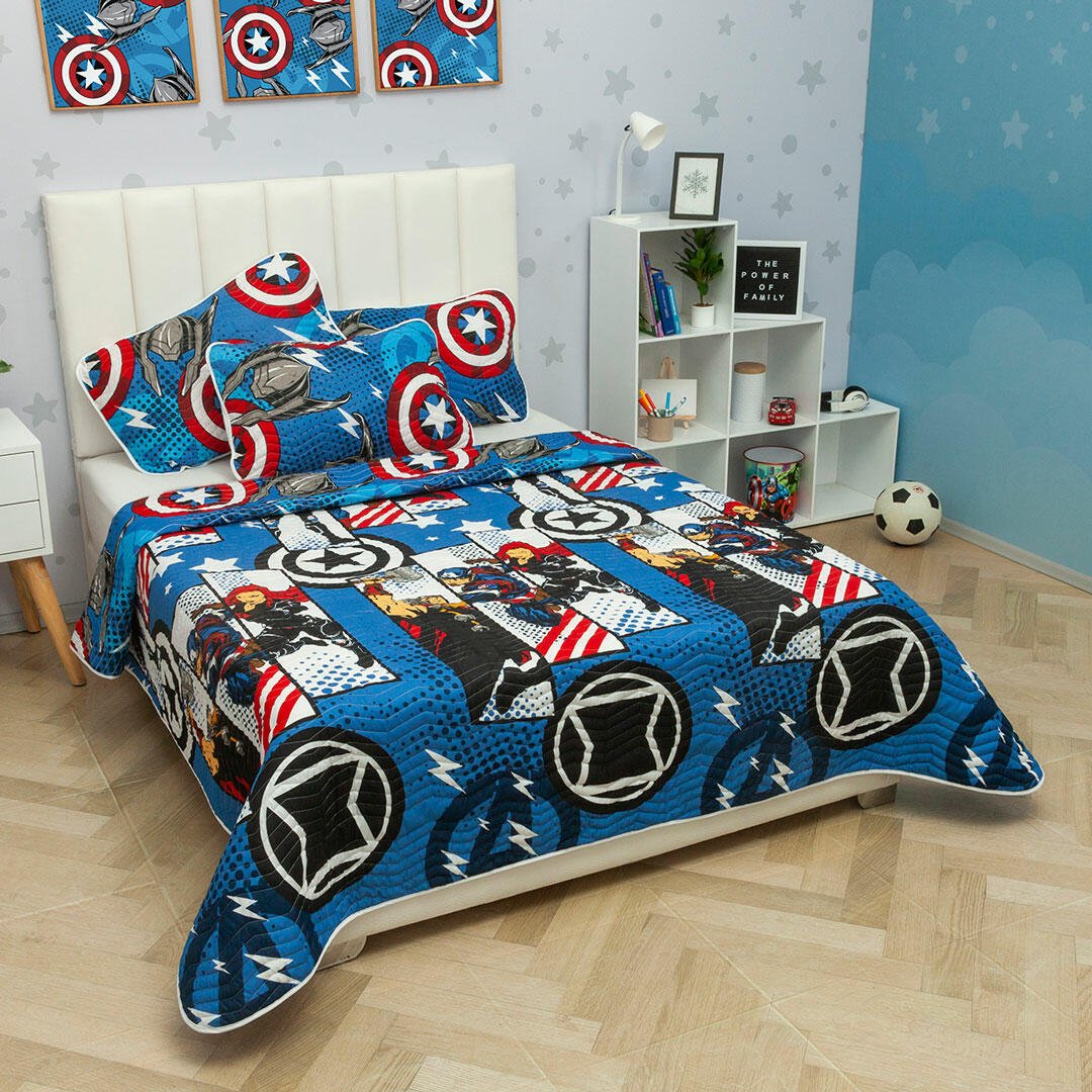 Cubrelecho Español Infantil Azul para Cama Sencillo 100 X 190 Cm Doble Faz de Avengers - Ropa de Cama | Bylmo