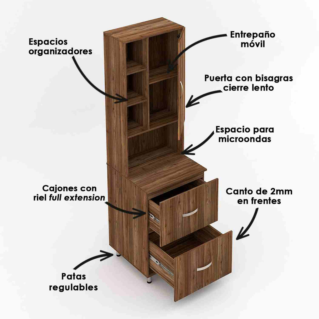 Alacena Ambar Gracia Sikuani 60x212cm con Dos Entrepaños y con Una Puerta - Alacenas y Muebles Microondas | Bylmo