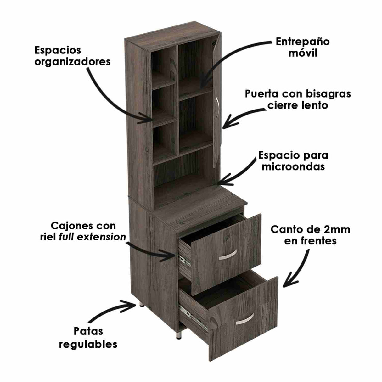 Alacena Ambar Mitte Tambo 60x212cm con Dos Entrepaños y con Una Puerta - Alacenas y Muebles Microondas | Bylmo