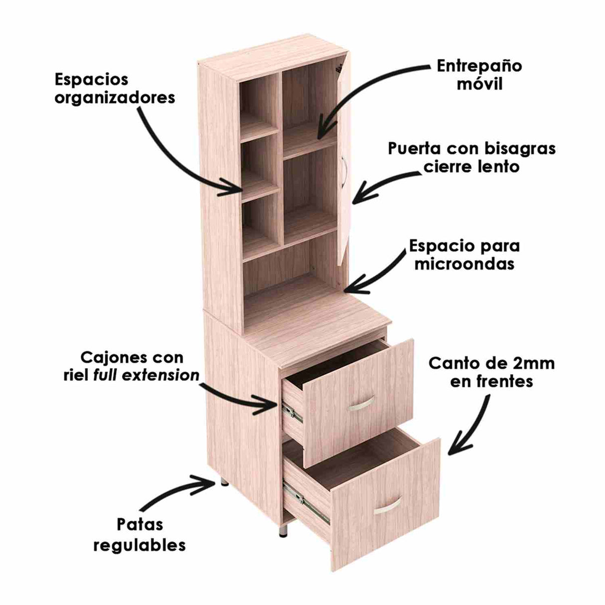 Alacena Ambar Soder Mali 60x212cm con Dos Entrepaños y con Una Puerta - Alacenas y Muebles Microondas | Bylmo