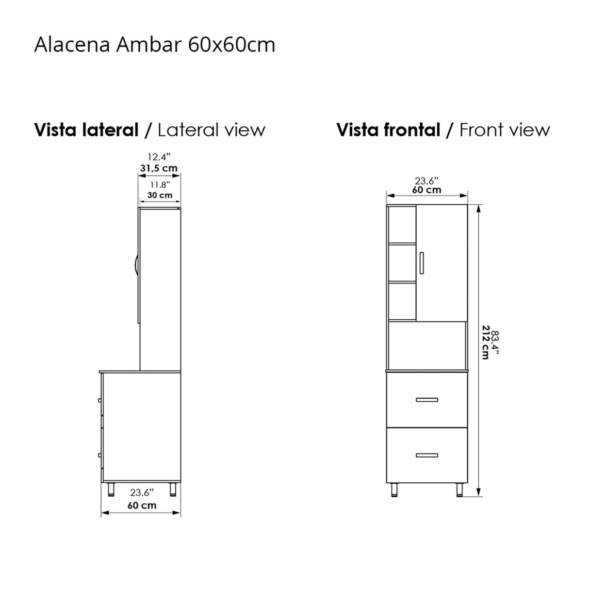 Alacena Ambar Soder Mali 60x212cm con Dos Entrepaños y con Una Puerta - Alacenas y Muebles Microondas | Bylmo