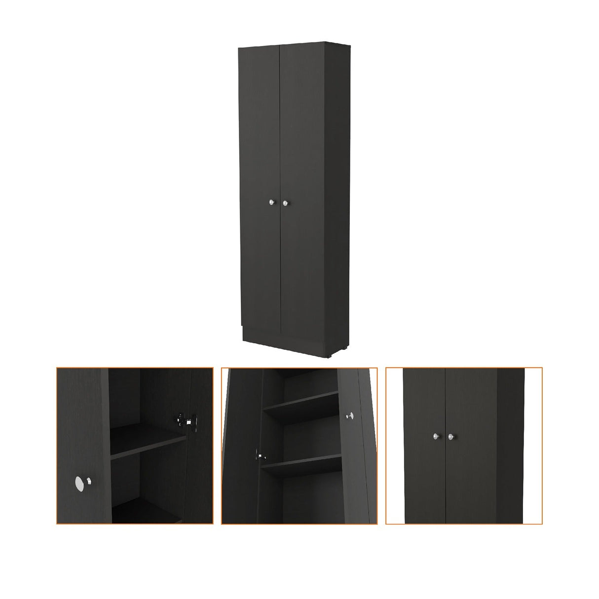 Alacena Coga Wengue 181 cm x 60 cm con 2 Puertas y 5 entrepaños, Pomos Metálicos Redondos - Alacenas y Muebles Microondas | Bylmo