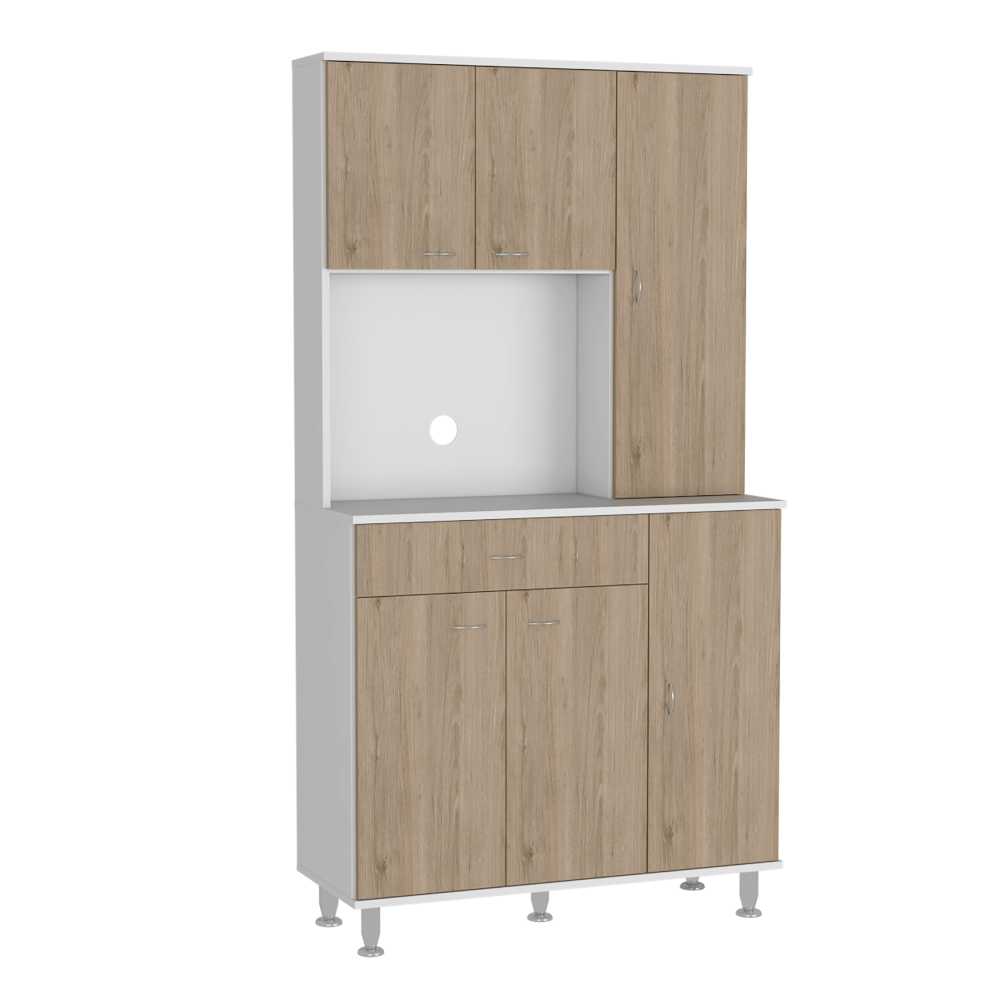 Alacena Della Rovere y Blanco 90 cm con Seis Puertas y Un Cajón - Muebles Organizadores | Bylmo
