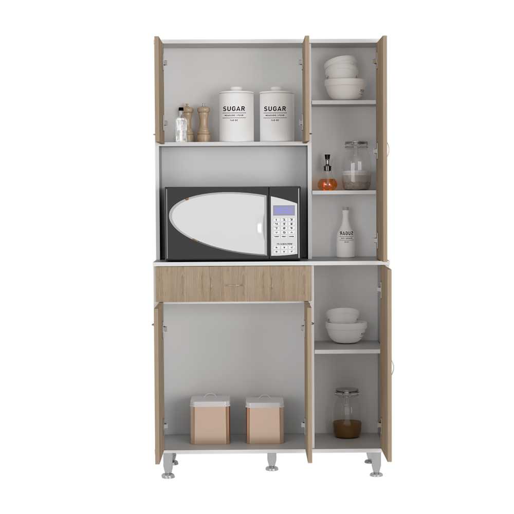Alacena Della Rovere y Blanco 90 cm con Seis Puertas y Un Cajón - Muebles Organizadores | Bylmo