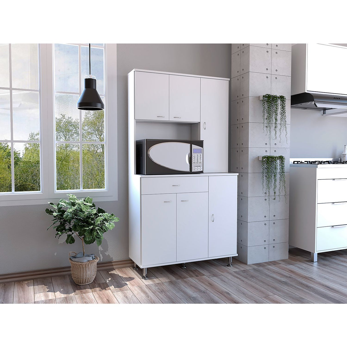 Alacena Delia Blanco 90 cm con Seis Puertas y Un Cajón - Muebles Organizadores | Bylmo