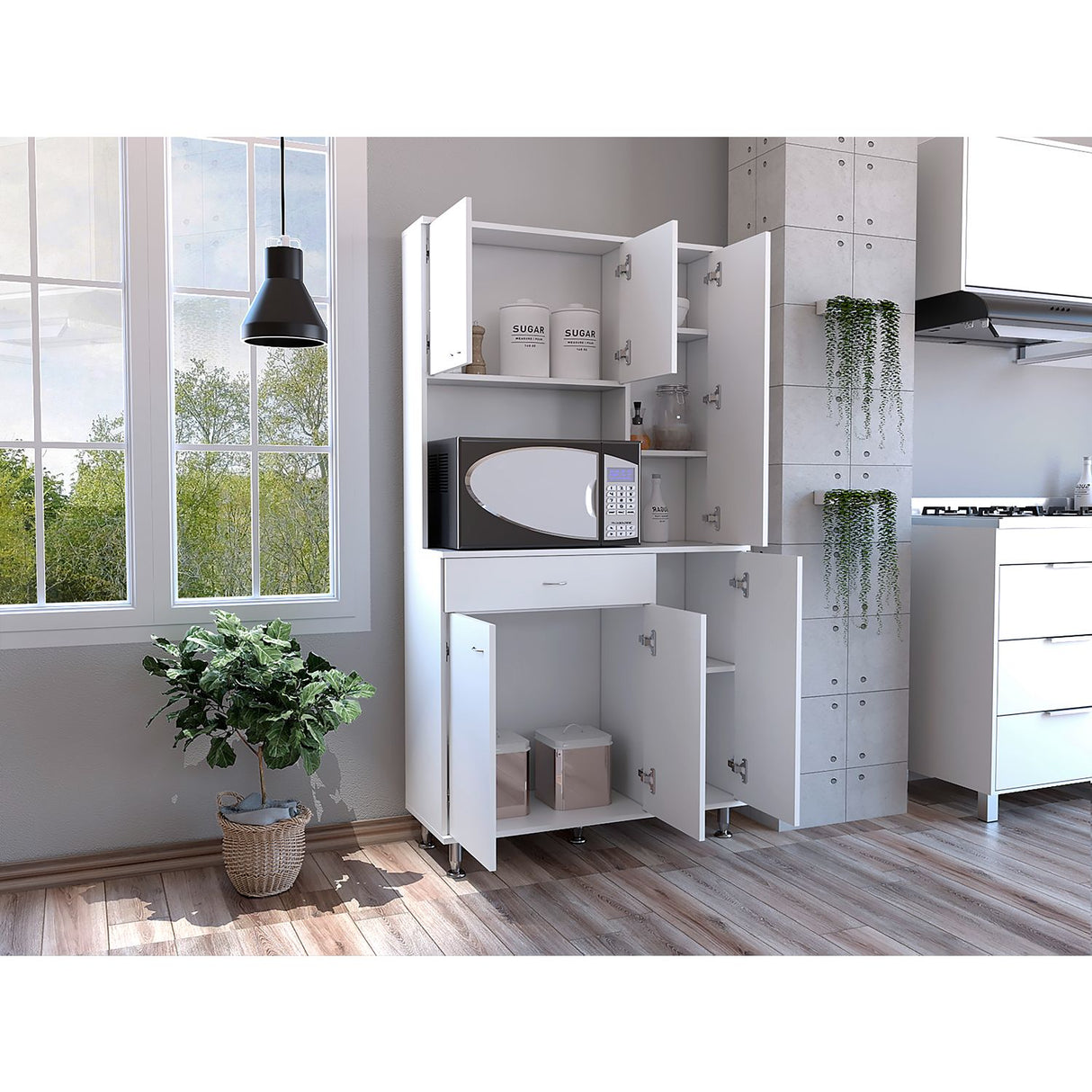 Alacena Delia Blanco 90 cm con Seis Puertas y Un Cajón - Muebles Organizadores | Bylmo