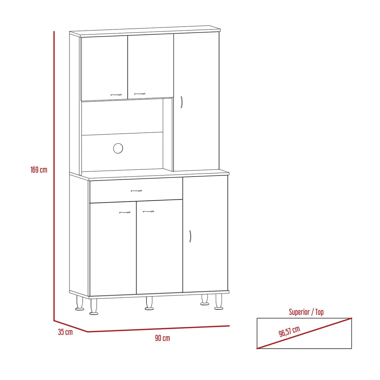 Alacena Delia Blanco 90 cm con Seis Puertas y Un Cajón - Muebles Organizadores | Bylmo